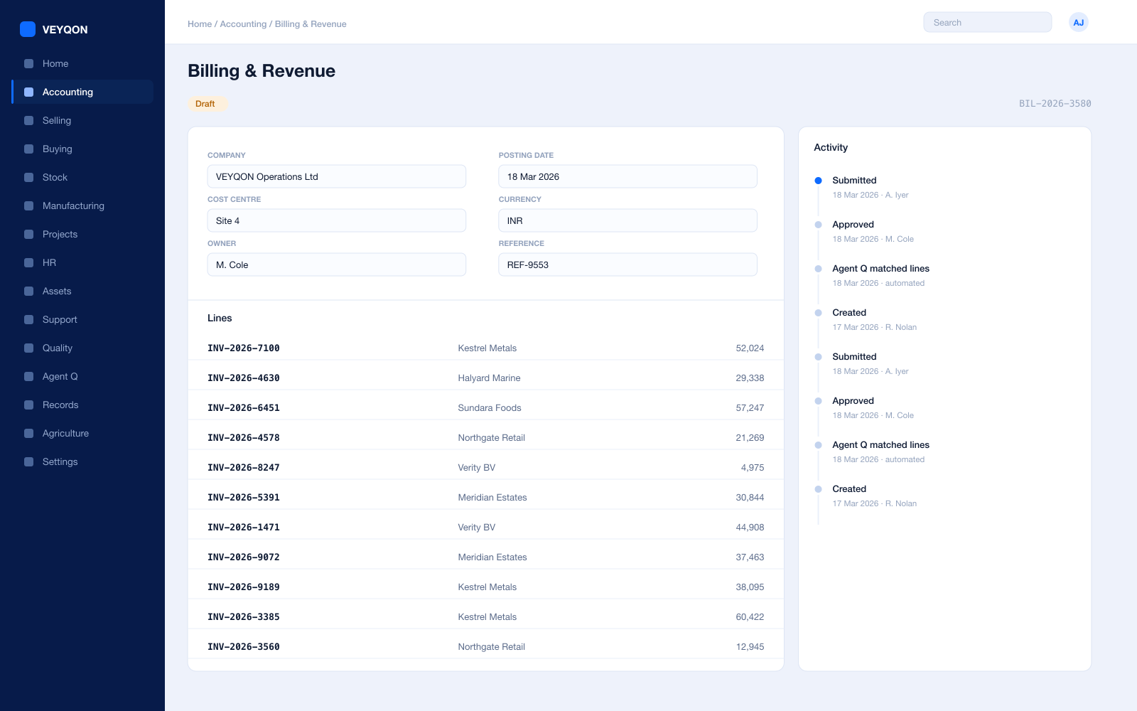 An invoice raised from timesheets, with the billable detail attached to it.